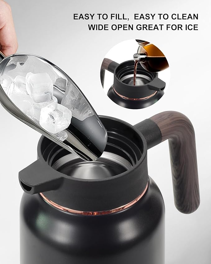 Carafes for Hot Liquids 51 oz - 12 Hour Stainless Steel Thermal Coffee Carafe-Insulated Coffee Carafes For Keeping Hot/Cold Coffee, Tea, Water, 1.5 Liter Beverage Dispenser(Black/Gold)