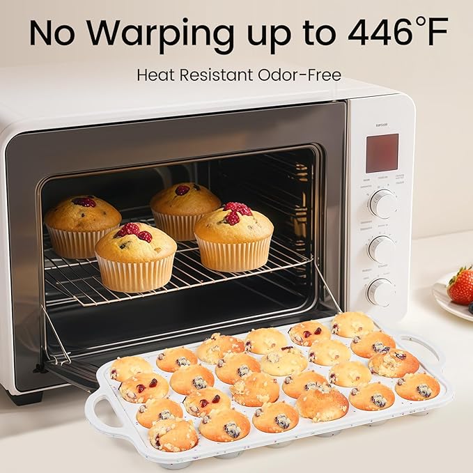 Vinino 2Pack Mini Silicone Muffin Pans for Baking with Metal Reinforced Frame, 24 Cups Mini Size Nonstick Cupcake Pan, BPA Free Oven Dishwasher Safe Baking Mold for Muffins Cupcakes