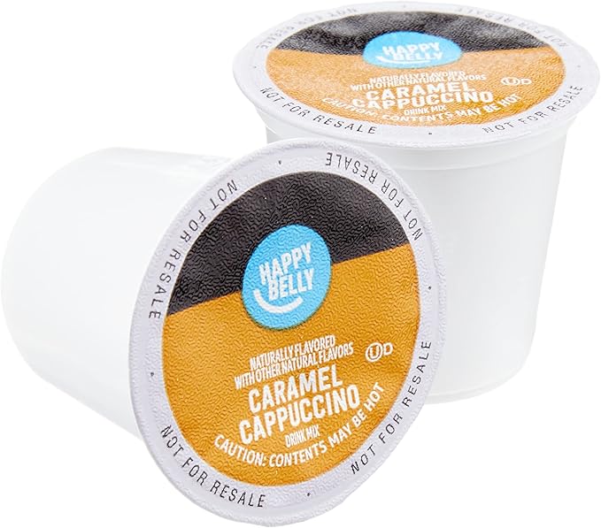 Amazon Brand - Happy Belly Cappuccino Coffee Pods Compatible with K-Cup Brewers, Caramel Flavored, 24 Count (Pack of 2)