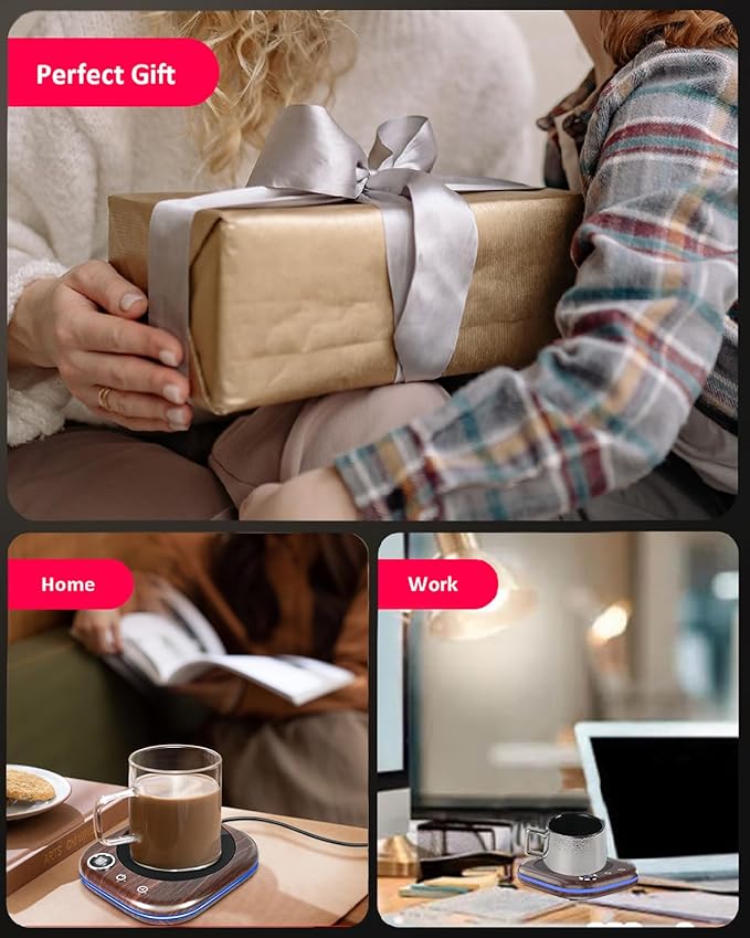 Mug Warmer,40W Coffee Mug Warmer for Desk with Temperature Display, 4 H Auto Shut Off, 3 Temp Settings & 1-12H Timer, Smart Electric Beverage Warmer for Coffee, Tea, Water, Milk and Coco(Wood Grain)