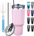 40 oz Tumbler with Lids and Straws, Stainless Steel Insulated Coffee Tumbler, Double Wall Vacuum Insulated Travel Mug Cup, Leakproof Thermal Coffee Cup for Hot and Cold Drinks (Glitter Pink)