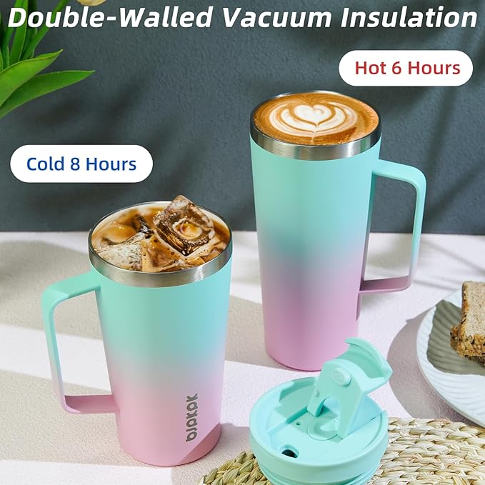 BJPKPK Insulated Tumbler with Handle, 26oz Insulated Tumblers with Lid and Straw, Stainless Steel Metal Water Bottles, Coffee Travel Mugs, Cups, Marshmallow