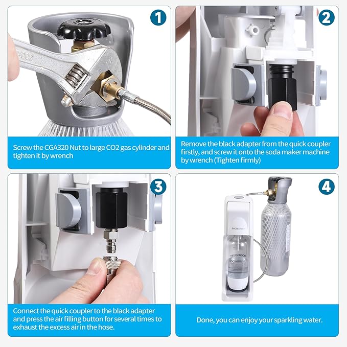 CO2 Tank CO2 Cylinder Direct Adapter with 60in Stainless Steel Hose, CGA320 to TR21-4 Carbonated Water Soda Maker Connector for Fizzi One Touch Jet Ninja Thirsti