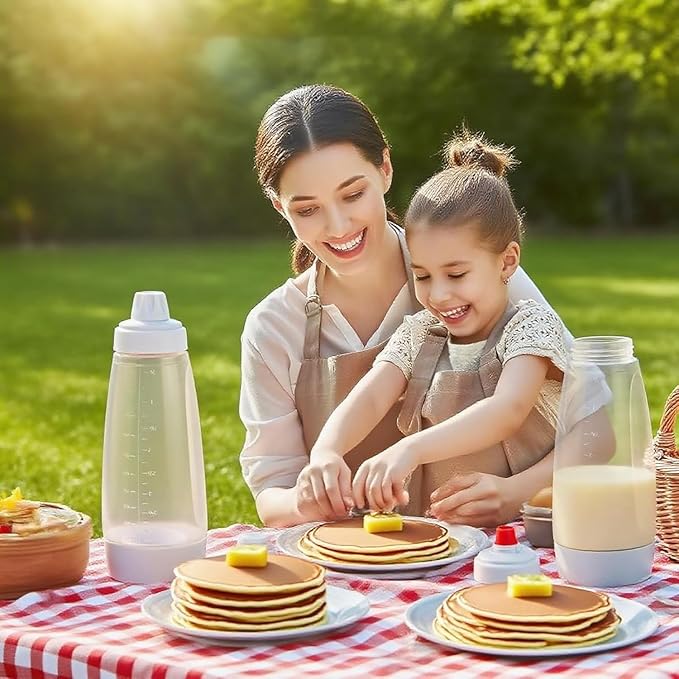 Batter Mixer and Dispenser with Whisk Ball, 1000ml Silicone Squeeze Pancake Batter Dispenser and Mixer, Stand Base and Leak-proof Sealing Ring for Pancakes Crepes Waffle Muffins Cupcakes