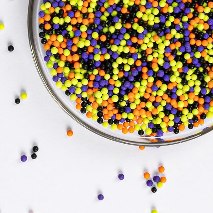 Twisweet Halloween Nonpareils, Edible Mini Pearl Sprinkles for Cake Decorating, Black Purple Green and Orange Sugar Sprinkles Mix, Confetti Baking Candy for Cake Topper Cupcake Cookie Ice Cream Decorations, Halloween Scary Theme Trick or Treat Party Su...