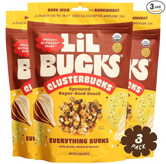Clusterbucks Superfood Clusters – Grain-Free, Keto-Friendly Snack Bites with Regeneratively Grown Sprouted Buckwheat– Gluten-Free, Low-Carb, Organic Healthy Snack (3-Pack, Everything Bucks)