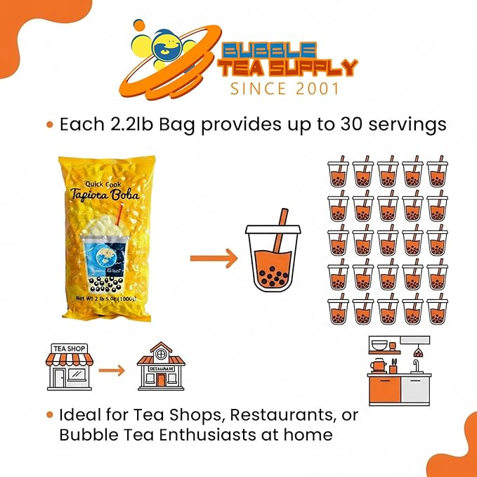 Black Tapioca Boba Pearls for Bubble & Milk Tea Unsweetened - 2.2 Lbs 20-30 Servings - Premium Chewy Black Tapioca Boba Bubbles For Beverages & Dessert Toppings For Pro Tea & Coffee Shops & Home Use