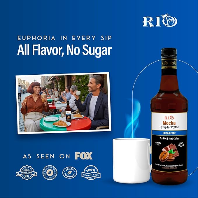 RIO Mocha Sugar Free Coffee Syrup, For Hot or Iced Drinks, Bold & Chocolatey Skinny Syrups, Sugar Free Mocha Coffee Flavoring, Lattes & Macchiatos, Barista-Grade, flavored syrups for drinks – 700ml