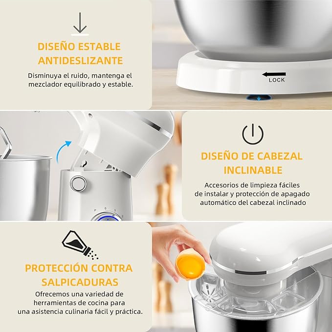 Electric Stand Mixer,10 Speeds Tilt-Head Food Mixer, 3-IN-1 Kitchen Mixer for Daily Cooks with 6.5 QT Bowl,Dough Hook, Beater, Whisk (Almond Cream)