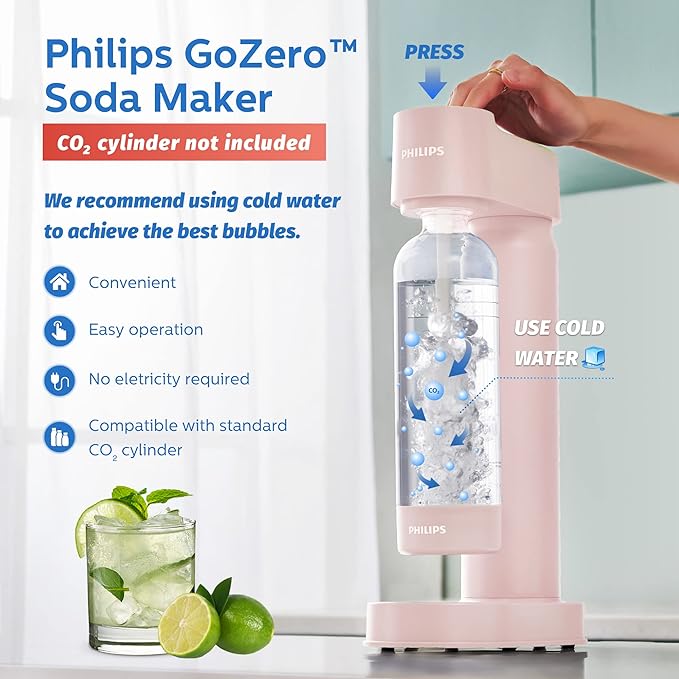 PHILIPS ADD4901PKO Sparkling Water Maker, 1L Bottle, Plastic-Pink