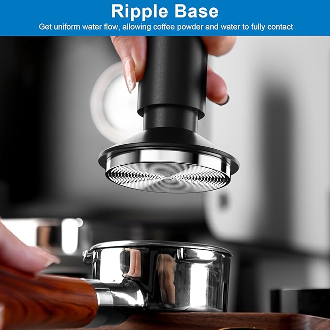 58.35mm Espresso Tamper & Magnetic WDT Tool, Barista Cofee Tamper with Spring Loaded, Anodized Aluminum Alloy Handle, Stainless Steel Corrugated Base with Cover for Portafilter Basket