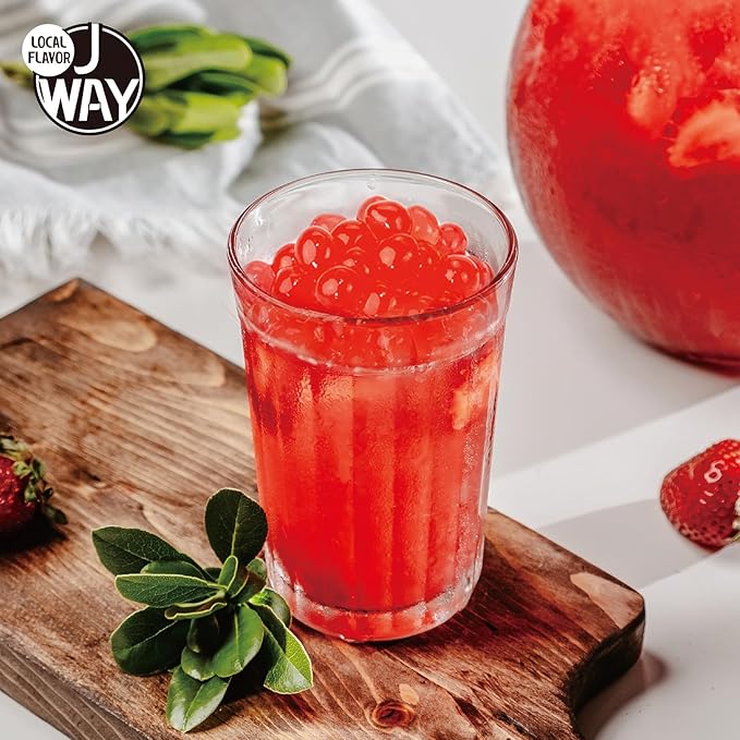 J WAY Bursting Popping Strawberry Boba Pearls, Strawberry Syrup, Non-Dairy, Fat-Free Popping Tapioca Boba for Beverages, Sweets, Ice Cream, 1.8oz (Pack of 6)
