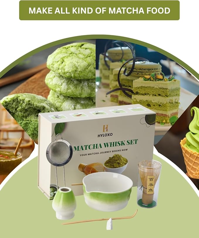 Matcha Whisk Set - 5 Pcs Matcha Kit with Bowl, Japanese Matcha Set, Matcha Bowl with Spout, Matcha Whisk, Chasen Holder, Sifter and Bamboo Scoop, Tea Gift Ceremony Sets for Matcha Lovers