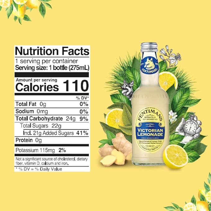 Fentimans Sparkling Victorian Lemonade - Sparkling Lemonade, Lemon Sparkling Water, Great Over Ice or as Mixer, Natural Ingredients, Craft Soda, Botanically Brewed - 9.3 Fl Oz (Pack of 4)