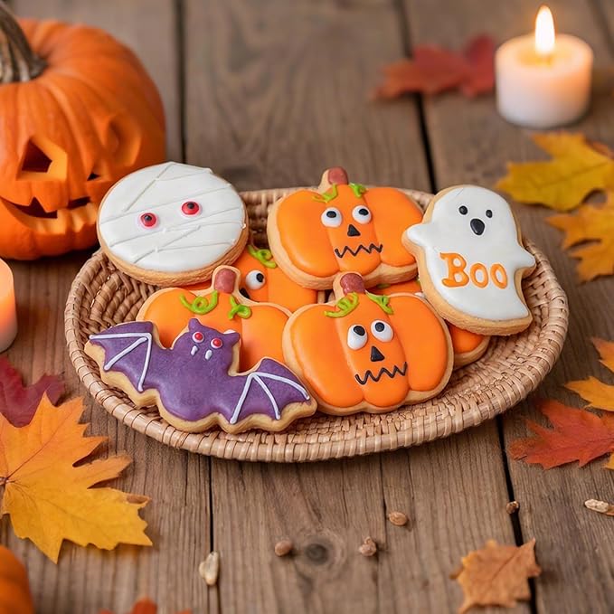 5-PIECE Halloween Cookie Cutters Set Stainless Steel cookie cutter molds Pumpkin, Bat, Ghost, Witch's Hat, Cat Cat Cookie Cutters Holiday Decorative Party Supplies