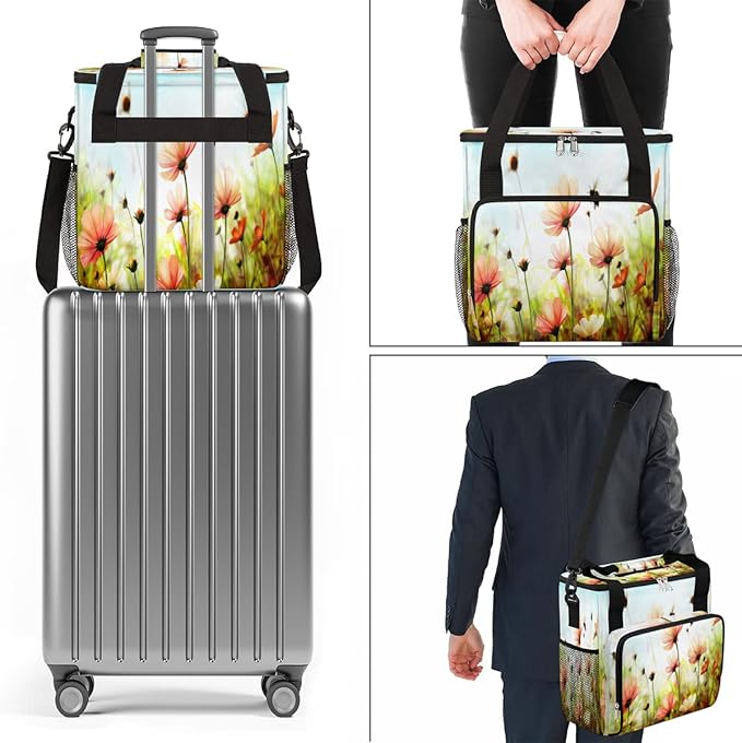 Spring Flower Coffee Maker Carring Bag Colorful Floral Travel Storage Tote Bag Compatible with Keurig K-Mini or K-Mini Plus Portable Single Serve Coffee Brewer Case with Pockets for K-cup Pods