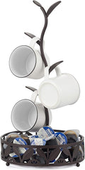 ALLCENER Mug Holder Stand, Countertop Mug Tree, Coffee Pod Holder with Mug Rack, Coffee Counter Bar Accessory & Kitchen Organizer
