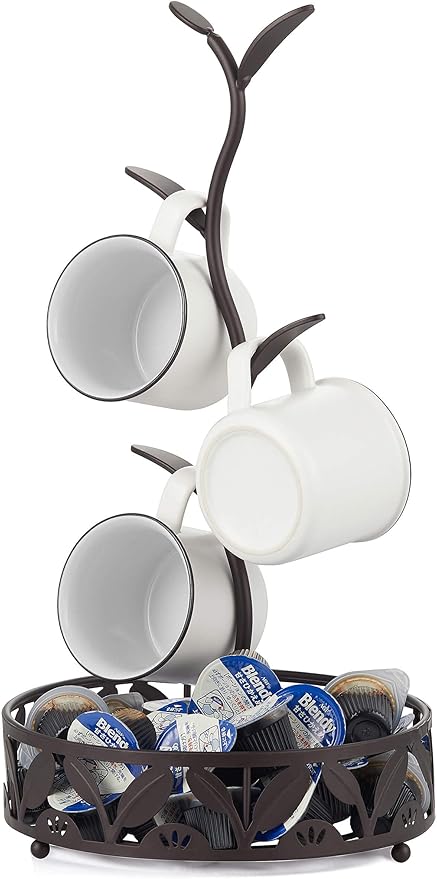 ALLCENER Mug Holder Stand, Countertop Mug Tree, Coffee Pod Holder with Mug Rack, Coffee Counter Bar Accessory & Kitchen Organizer