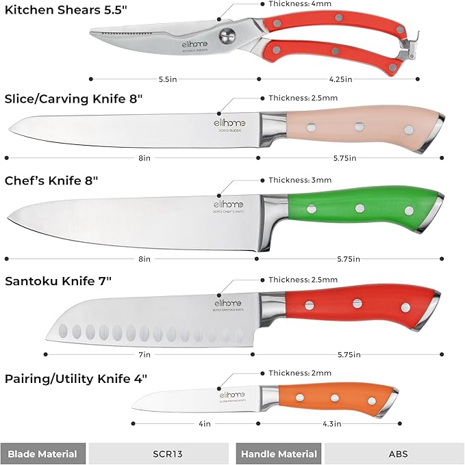 Elihome Cutting Pastry Board and 5-piece Premium Stainless Steel Kitchen Knife Set