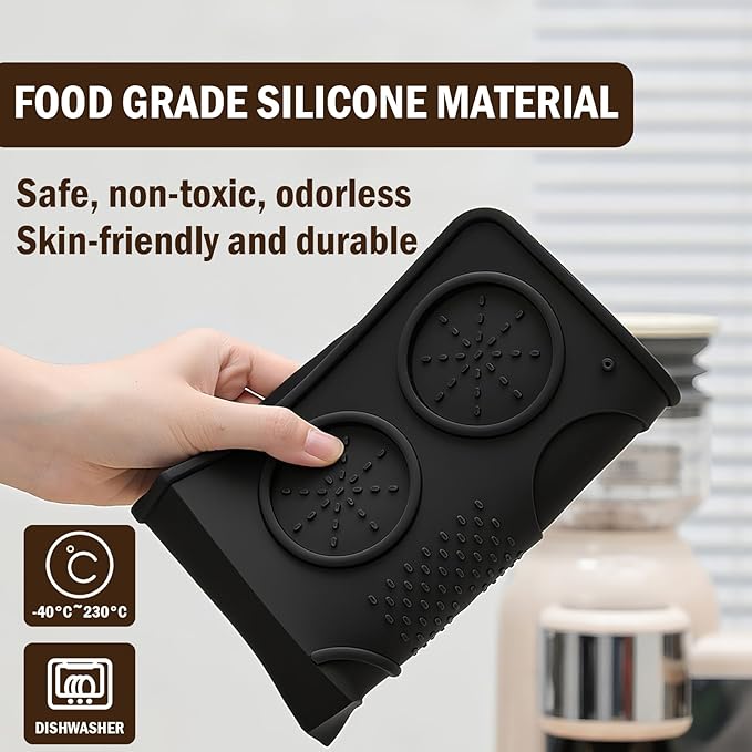 Jopgeey Espresso Tamping Mat, Coffee Tamper Mat for Espresso Machine, 10.4"x7.4" Food Grade Silicone Pad for Barista Acceessories, Waterproof Heat Resistant Tamp Station for Counter (Black)