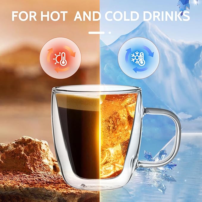 Sweese 5oz Double Wall Glass Espresso Cups Set of 2, Espresso Shot Cups Perfect for Cappuccino, Latte, Tea