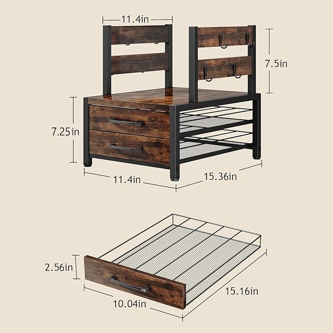 K Cup Holder Drawer - Coffee Pod Organizer for Counter, Sturdy k cups Storage Drawer with Mug Rack, Coffee Maker Stand, 70 Capacity Pods, Home Kitchen Counter Organizer, Rustic Brown