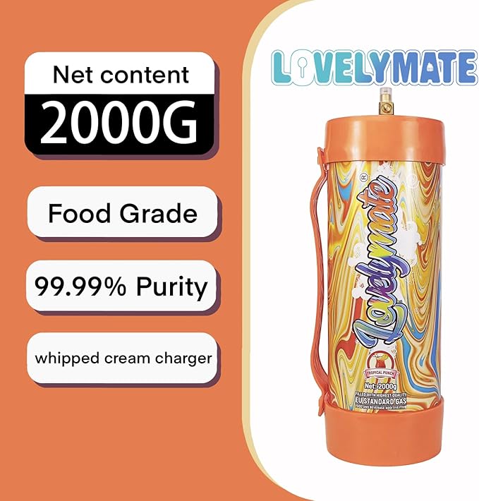 Whipped Cream Charger Tank 3.3L 2000G Whip Cream Charger Cylinder Food Grade Flavored (Tips Included) (2, Tropical Punch)