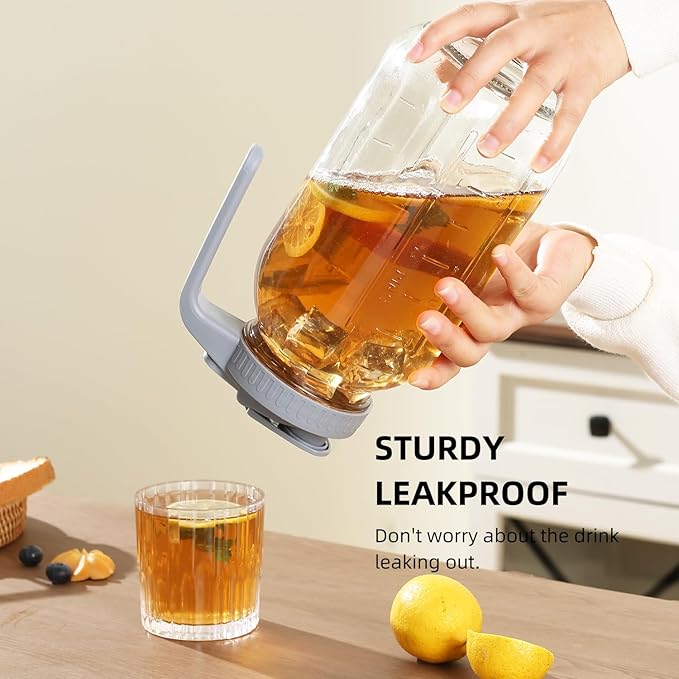 Glass Mason Jar Pitcher with Pour Spout Handle Lid, Breast Milk Pitcher Jug for Ice Tea, Cold Brew Coffee, Fridge Water, Juices, Leak Proof Storage Container