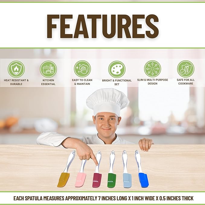Evelots Set of 6 Mini Silicone Spatulas for Kitchen Cooking & Baking, Small Silicone Cooking Utensils, Heat Resistant BPA Free - Up To 446 Degrees