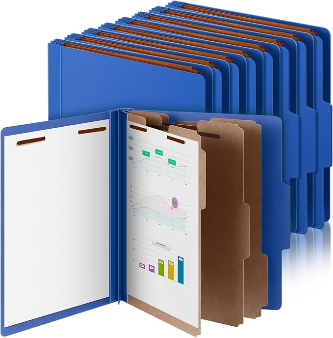 24 Pcs Classification Folders Letter Size, Back to School Supply for Teacher, Student, 3 Dividers Pressboard File Folder Bulk with 2 Fasteners, 3.5 Inch Expanding File Organizer (Dark Blue)