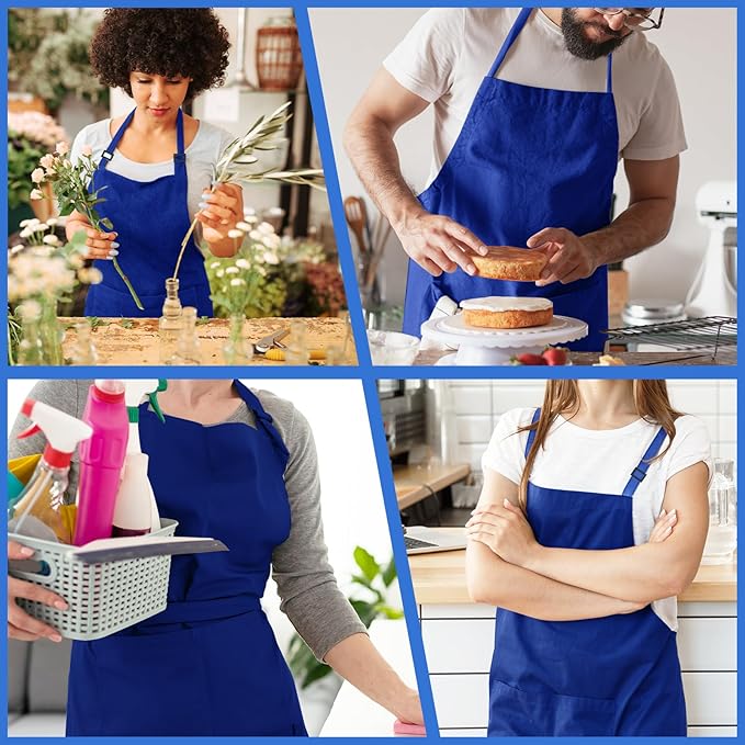 4 Pack Chef Apron, Adjustable Apron with 2 Pockets, Unisex Personalised Apron for Cooking, Kitchen, Restaurant
