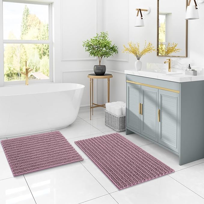 Arotive Luxury Chenille Bathroom Rug Mat, Extra Soft Thick Absorbent Shaggy Bath Rugs, Non-Slip Machine Wash Dry, Plush Bath Mats for Bathroom, Shower and Tub, 24x16, Deep Plum