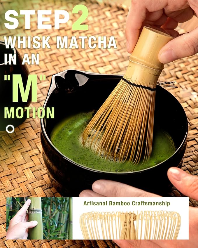 Matcha Whisk Set - 5PCS Matcha Set Includes 17OZ Chawan with Spout, Bamboo Chasen Whisk with Ceramic Holder, Wooden Scoop and Stainless Sifter, Matcha Kit for Ceremony, Gift for Matcha Lovers