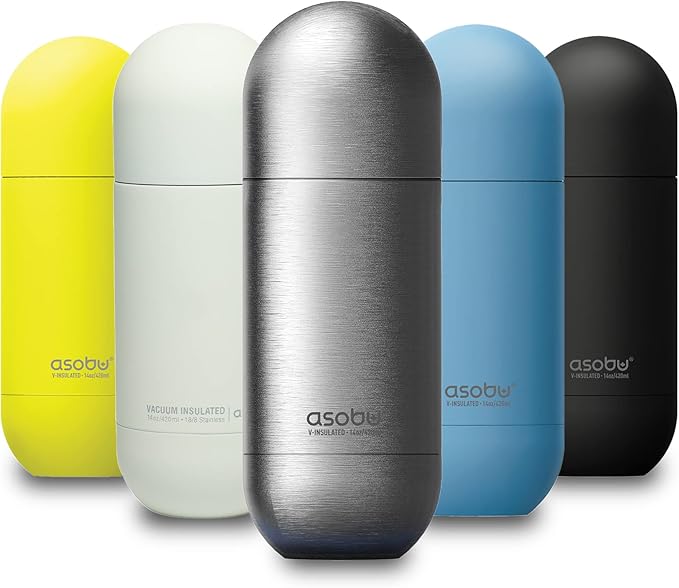 asobu Capsule Bottle Stainless Steel Double Wall Insulated Travel Water Bottle – Lid Doubles as a Cup 14 Ounce (Silver)