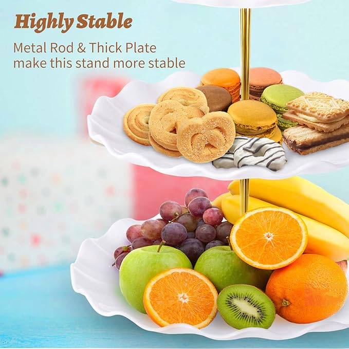 3 Tier Cupcake Stand Holder, Plastic Cup Cake Stand Towel with Tiered Serving Tray for Cupcakes, Donuts, Fruits and More, White (White)