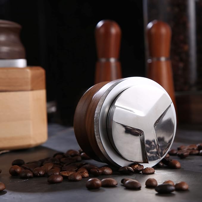 53mm Coffee Distributor, Espresso Distribution Tool, Adjustable Depth Espresso Tamper Leveler with Walnut Wood Handle Fits for 54mm Breville Barista Portafilter