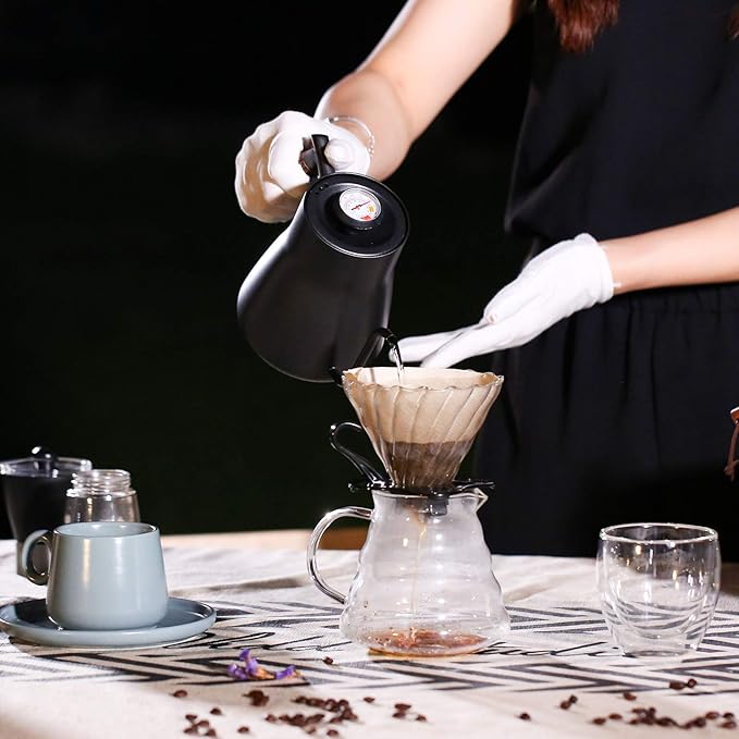 Pour Over Coffee Maker Set Coffee Kettle Scale Server Dripping Cup Bean Grinder Filter Paper Ceramic Cup ALL in 1 Great Portable Metal Box for Traveling Excellent Coffee Gift