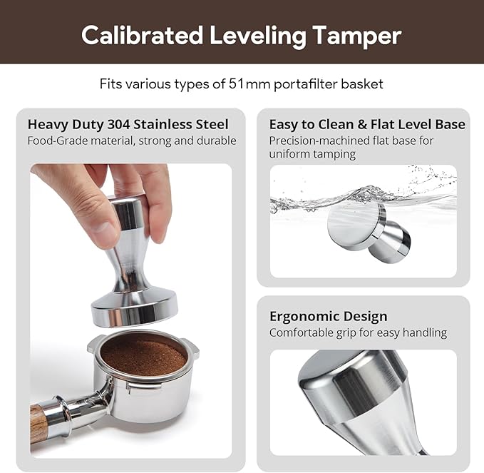 51mm Tamper Espresso Accessories Kit: Espresso Tamper Set, Tamper for Espresso Machine Coffee Tamper Espresso Tools Barista Tools | Espresso Kit Espresso Machine Accessories Fit 51mm Portafilters