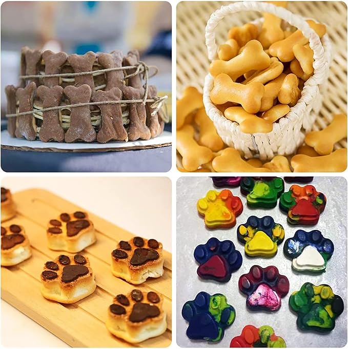Set of 15 Non-Stick Silicone Dog Treat Molds - Paw and Bone Shapes, Ideal for Frozen Treats, Baking Jelly, Candy, Chocolate, Dog Snack Biscuits