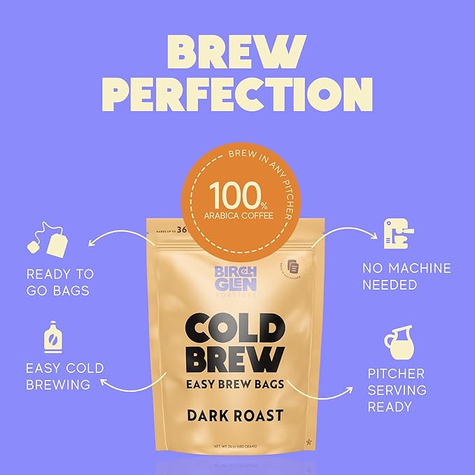 Birch Glen Roasters Cold Brew Coffee Bags - 12 Pack of Coarse Ground Coffee Filter Pitcher Packs for Easy Brewing - 100% Arabica - Yields 6 Pitchers - Irish Cream Flavor