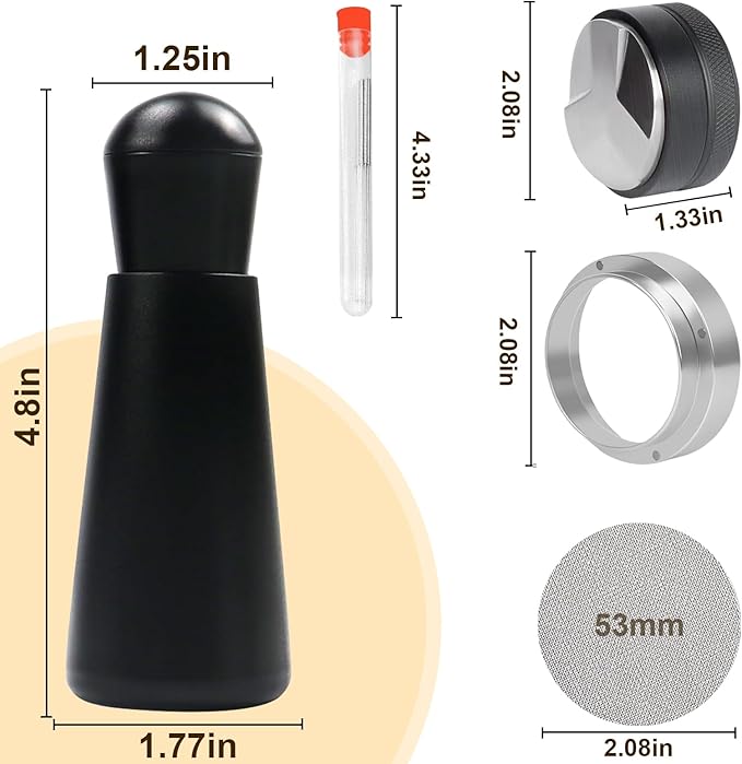 53mm Espresso Accessories,Wdt Tool espresso,Dosing Funnel And Coffee Puck Screen,Coffee Distributor,barista kit,0.4mm Stainless Steel 12pin Espresso Stirrer,With Additional 12 Replacement needles