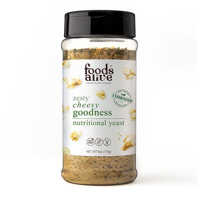 Foods Alive Zesty Cheesy Goodness Nutritional Yeast, 6oz Shaker Jar/Non-Fortified, Vegan Cheese Powder Seasoning