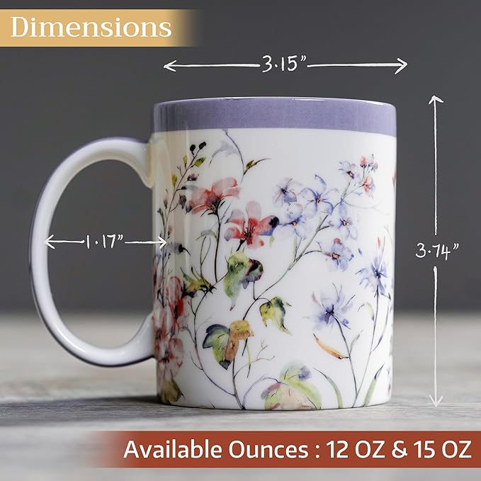 Maison d' Hermine Coffee Mug with Handles Fine Bone China Mugs Pack of One Tea Cups for Hot Beverages Cappuccino Latte Home Restaurant Office Perfect for Gift (Summer Floral - Cornflower, 12 Ounce)
