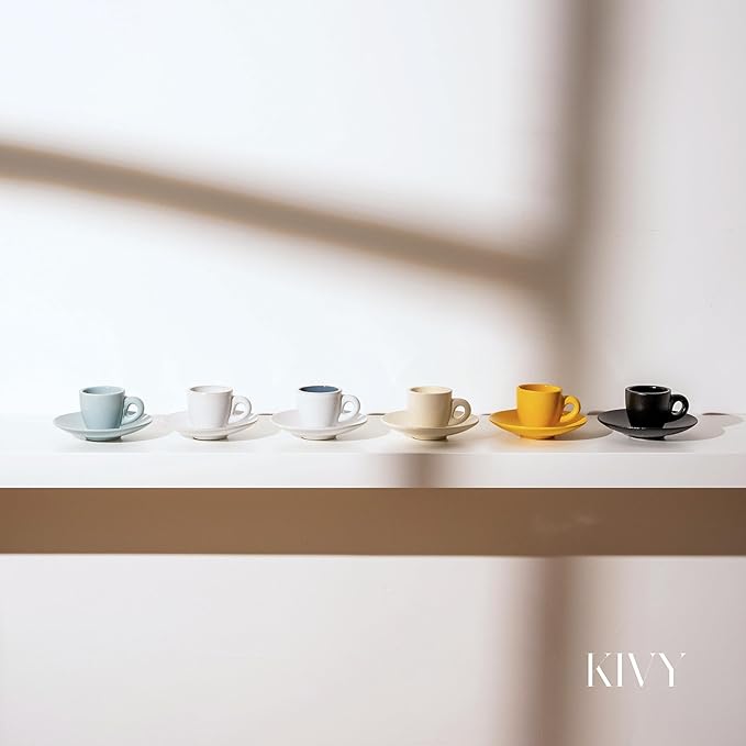 KIVY Stoneware Espresso Cups, 4-Piece Set - Italian Design, Thick-Walled, 3 oz, Microwave & Dishwasher Safe
