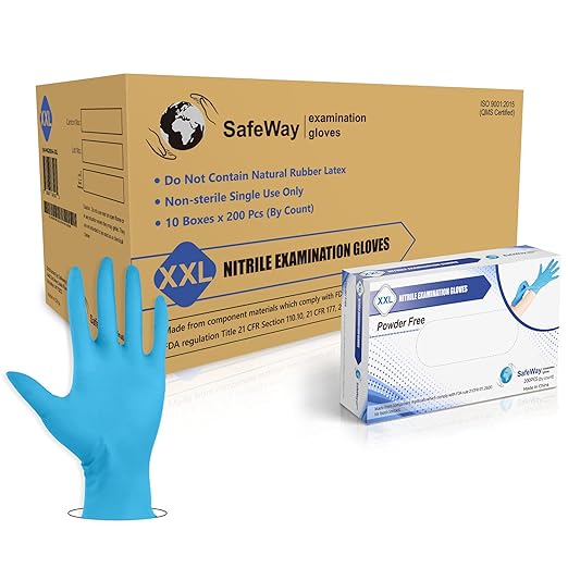 SafeWay Nitrile Gloves, 4000 Ct, 2X-Large, Powder-Free, Latex-Free, All-Purpose, Professional Disposable Gloves with Textured Fingertips for Medical Use, Food Prep, Cleaning, Tattoo & More