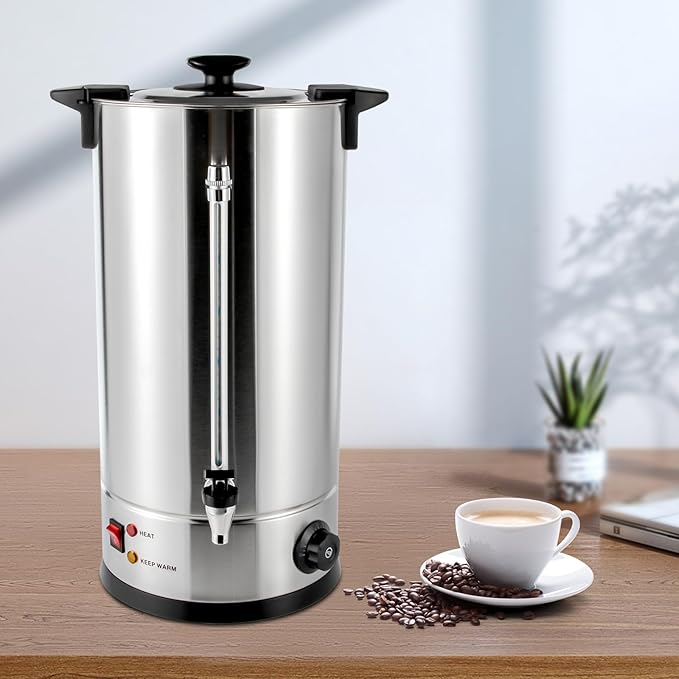 25L/6.6gal Commercial Coffee Urn, Gallon Double Wall Commerical Coffee Maker, 150 Cup Commercial Grade Stainless Steel Percolate Coffee Maker for Events, Offices and Catering