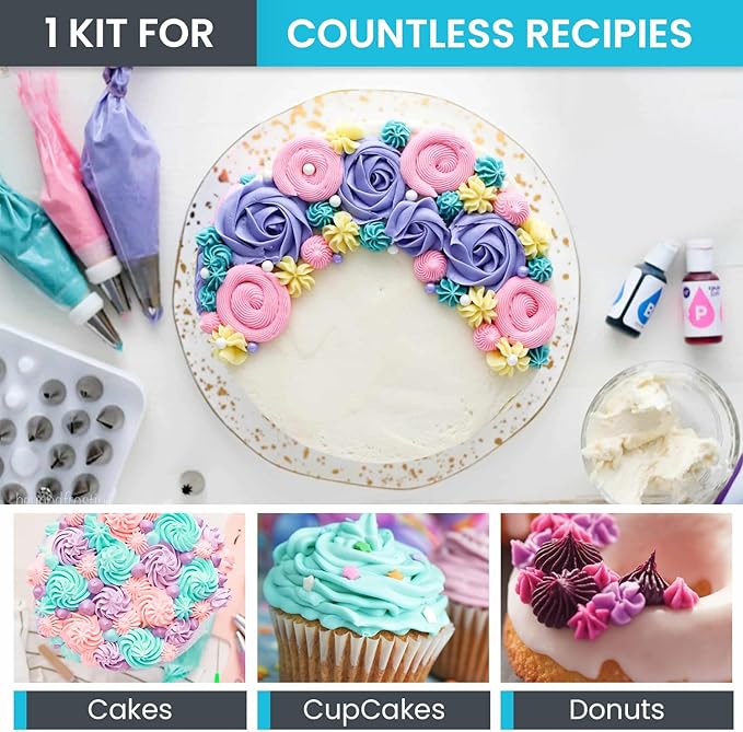 RFAQK 74 PCs Icing Piping Bags and Tips Set, Cake Decorating Kit with 48-Numbered Piping Tips, 20+1 Pastry Bags for Cookie Cupcake Cake Decoration, Cake Decorating Tips Set with Booklet and E-book