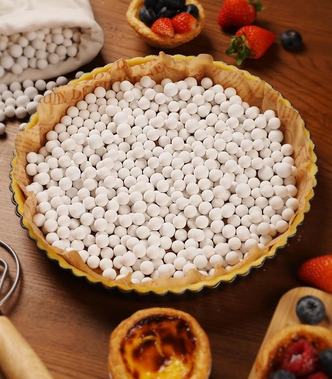NINGOO Pie Weights for Baking Crust, 1.3LB Reusable Ceramic Pie Beans with Storage Box, Blind Bake Pie Weights, Pie Crust Weights, Pastry Tools for Baking