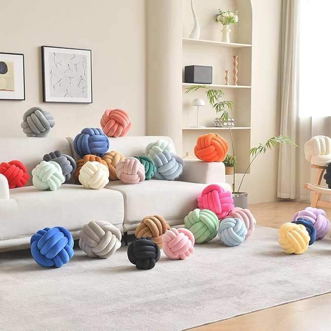 Decorative Throw Knot Pillow Ball for Home Chair Sofa Aesthetic Round Velvet Knotted Pillow Cushion (Green, 8 inch)