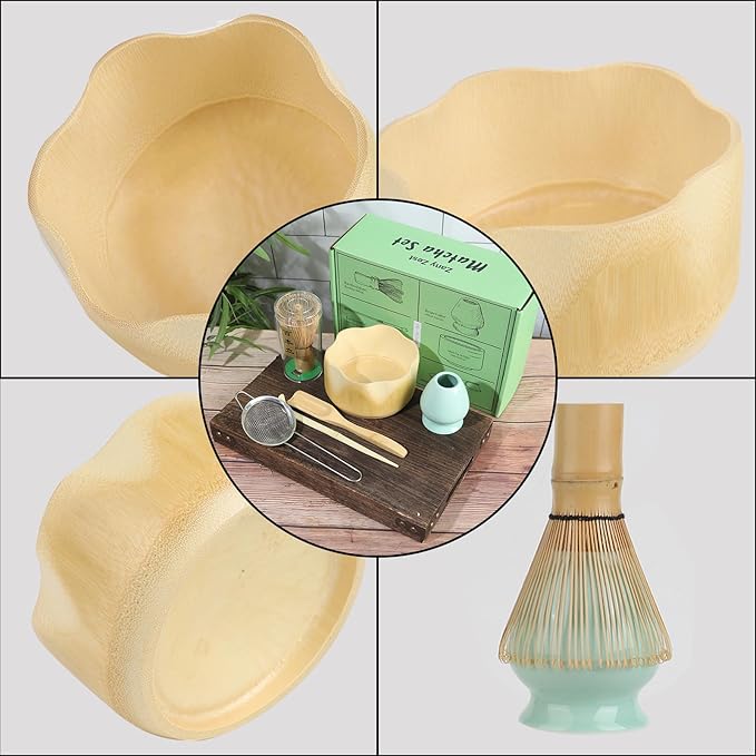 Matcha Whisk Set with Bamboo Bowl, Traditional Bamboo Matcha Kit with 6-Spout Bowl, Unique Gifts for Matcha Lovers Women Men Girl Friend Home Kitchen, Gifts for Christmas, Birthday,Halloween